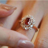 Baoyuan Xiaozhong Jinggong Treasure Gold Plated Zircon Palace Atmosphere Red Zircon Ring Studio Handicraft XAUF