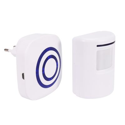 Door Chime,Wireless Business Door Motion Sensor Detector Smart Visitor doorbell Home Security Driveway Alarm with 1 Plug-in Receiver and 1 PIR Detector Weatherproof EU Plug(white)