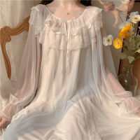 Women Lolita Dress Princess Sleepwear White Lace Mesh Fairy Night Dress Victorian Vintage Nightgown Kawaii Nightdress Loungewear