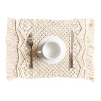 Macrame Placemats ผ้าฝ้ายทอมือ Boho Placemats - Modern Farmhouse Fringe Placemats สำหรับโต๊ะรับประทานอาหาร,ห้องครัว,ตกแต่งงานแต่งงานแบบโบฮีเมียน,Rustic Natural Off White, 12 ”X18”