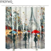 【CW】☄  painting paris  shower curtain fabric waterproof polyester Passerby printed bath for bathroom