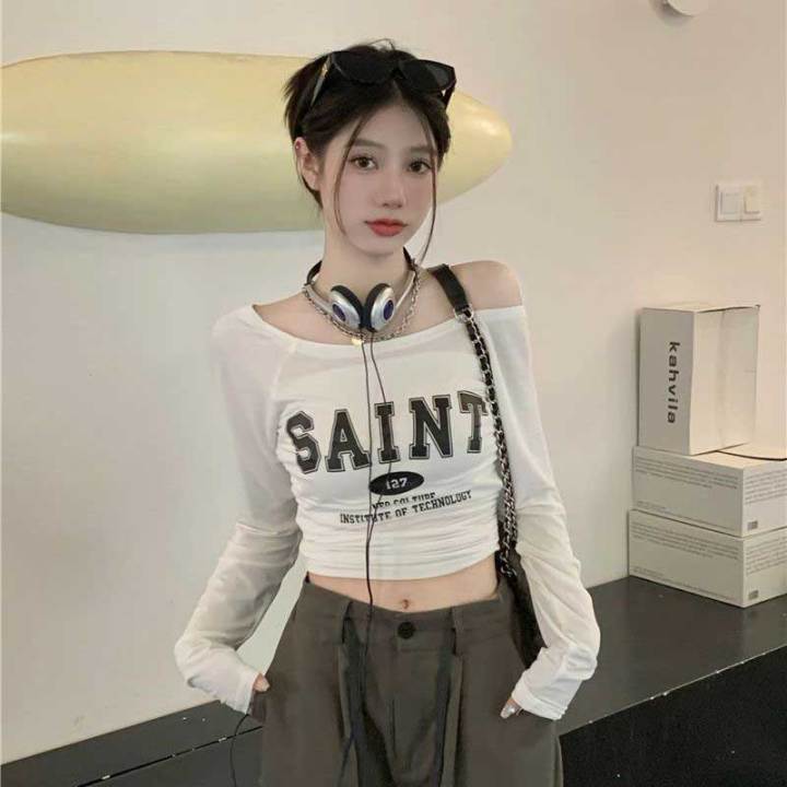 พร้อมส่ง-เสื้อครอปเเขนยาวมินิมอลเเฟชั่น-สุดปัง-กำลังฮิต-มาอัปเดตความสวยได้แล้ววันนี้-พร้อมส่ง