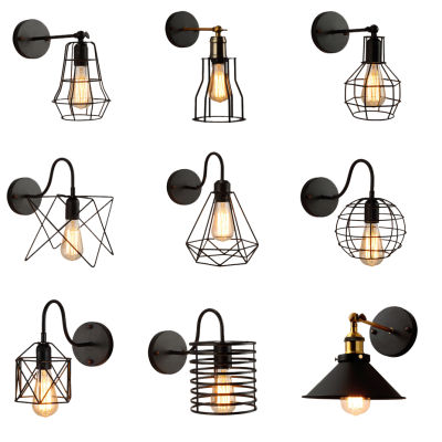 Loft American Iron Black Lampshade Wall Lamp Vintage Cage Guard Sconce Loft Lighting Fixture Modern Indoor Lighting Wall Lamps