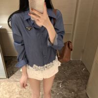 【High Quality】2023 New Tencel Denim Splice Lace Lace Denim Shirt Coat Chest Female