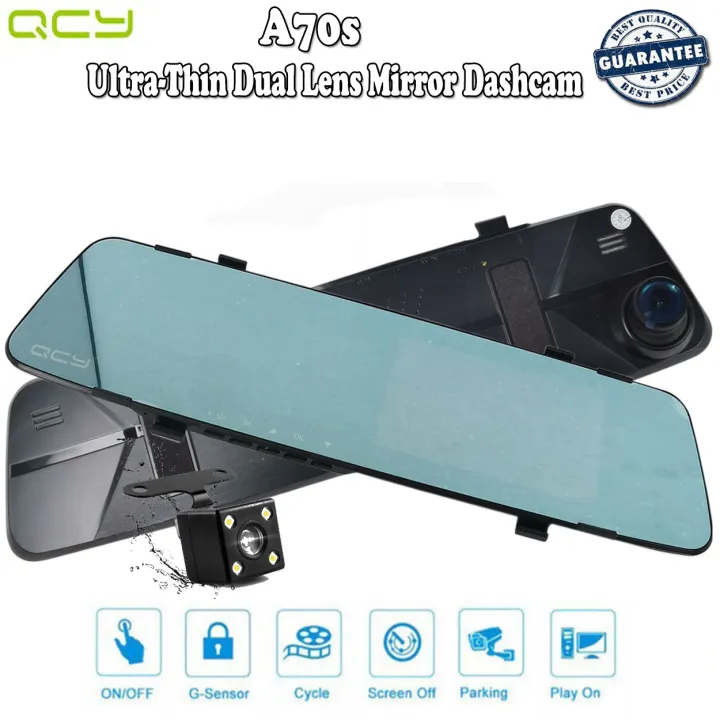 QCY A70s Mirror Dual Camera Dashcam UltraThin Dual Lens Mirror Dashcam