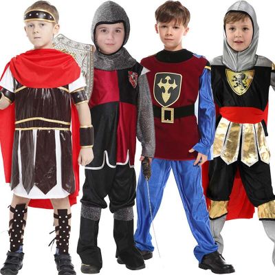 Halloween Boys Roman Royal Warrior Knight Costumes Kids Cosplay Childrens Soldier Gladiator Costumes No Weapon