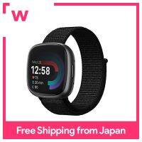 สำหรับ Fitbit สาย Versa4สำหรับ Fitbit Sense 2 Band สายไนล่อนถอดออกได้สะดวกระบายอากาศสายรัดข้อมือ Velcro เข็มขัดกีฬาการติดตั้งง่ายสะดวก (สีดำ)