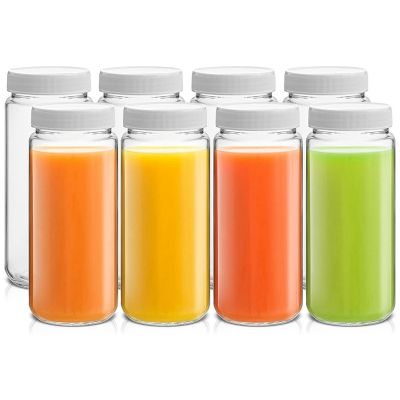 8PCS Reusable Bottles Beverage Bottle with Cap with Lids and Jars Transparent Color