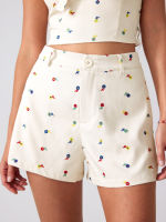 Cider Floral Button Straight Leg Shorts