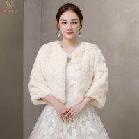 Elegant Three Quarter Sleeve Ivory Formal Party Evening Jackets Wraps Faux Fur Wedding Capes 2021 New Winter Women Bolero Shawls