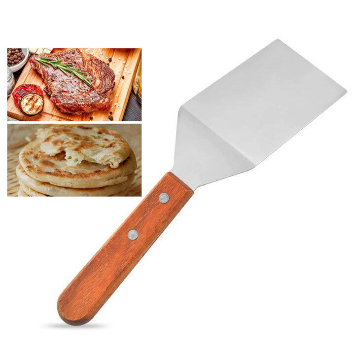 cooking-wooden-handle-stainless-steel-kitchen-tools-pancake-steak-spatula-cake-spatula-pizza-cutter