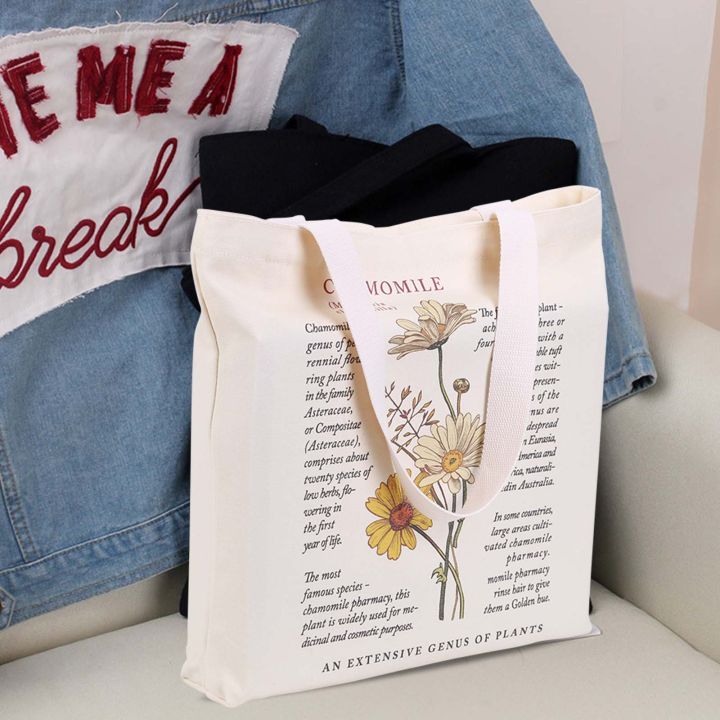 ready-ถุงผ้าใบดอกไม้กระเป๋าศิลปะถุงช้อปปิ้งร้านขายของชำใช้ซ้ำได้ซักได้
