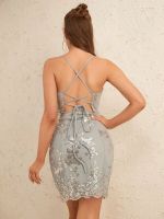 D &amp; M Gray Contrast Sequin Short Women S Corset Dress