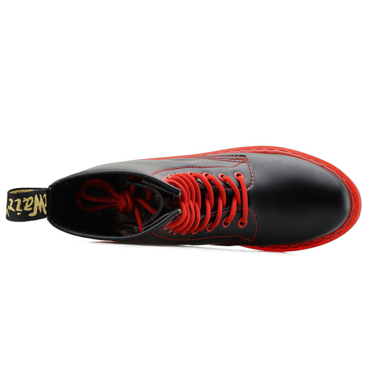 doc-dr-martens-air-wair-1460รองเท้าบูทมาร์ตินหนังแข็งสีแดงเรียบคลาสสิกสไตล์ยุโรปรองเท้าลำลองสำหรับนักธุรกิจขนาด35-47
