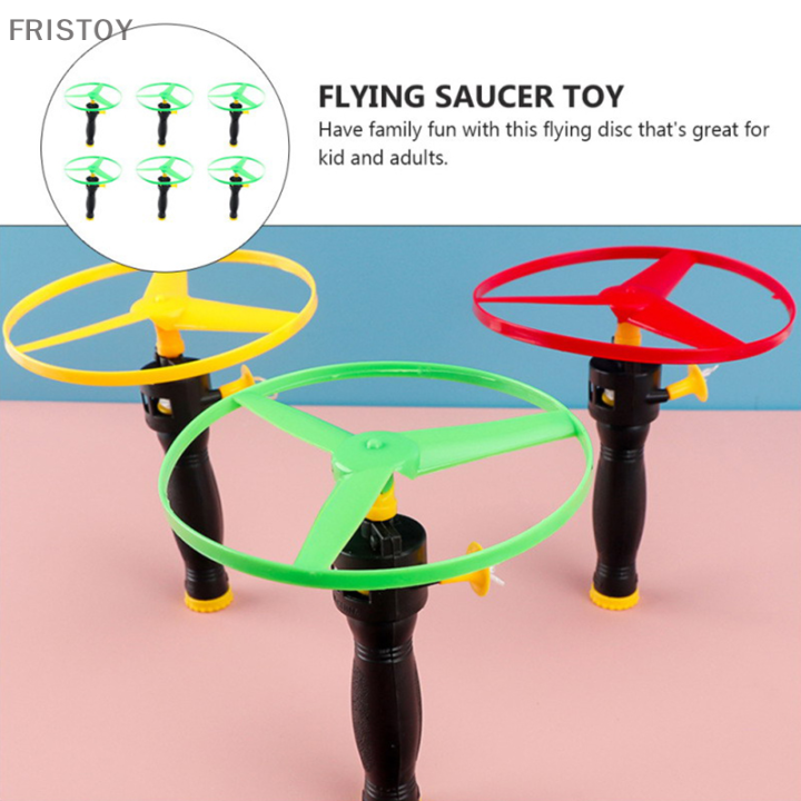 fristoy-6ชิ้นจานบินของเล่นเด็ก-จานบินเฮลิคอปเตอร์สายดึงจานบิน