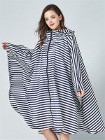 Stripe Womens Raincoats Rainwear Female Girls Rain Coat Poncho Trench Cloak Walk Dog Size XL L