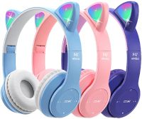 Bluetooth LED Cute Cat Ears Wireless Headphones With Mic Can Control Kid boy Girl Stereo Music Helmet Phone Headset Student Gift Over The Ear Headphon