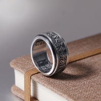 New Men Turning Six-character Mantra Silver Ring Retro Transfer Original Jewelry Mens Ring Jewelry Accessories