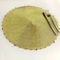 【CC】 Woven Placemat Table Non-slip Mats Decoration Gold decorated