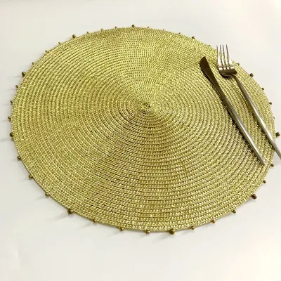 Pearl Woven Placemat Table Non-slip Mats Coffee Tea Place Mats Kitchen Decoration Christmas Gold decorated