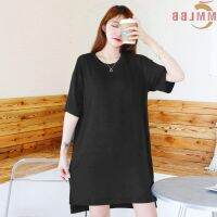 COD SDFGERGERTER Ready Stock Women Modal Cotton Dresses Plus Size Plain Dress Loose Lounge wear Comfortable Short Sleeves round Neck dress Casual Summer Sleepwear Korean pregnant woman dresses Slit skirt 40-80kg