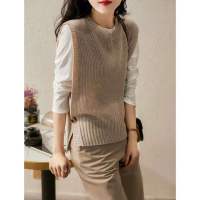 O-neck Solid Plipt Strip Vest Women Spring Autumn New Fashion Vest Thin Sleeveless Sweater Female