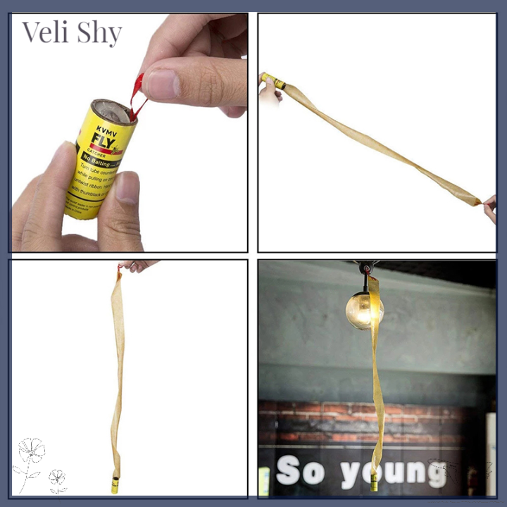 veli-shy-แถบกระดาษเหนียวติดเครื่องแมลงบิน8ชิ้น-ม้วนเทปดักจับยุง