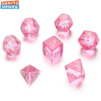 【LZ】 Kit de Dados Poliédricos para DND COC TRPG RPG Jogos de Tabuleiro Clear Pink Numbers D4 D6 D8 D10 D Porcentagem D12 D20 7 Pcs Set