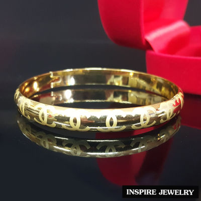 Inspire Jewelry ,กำไล Design CN  สวยหรู กำไลทองเกลี้ยงทำลาย  ตัวเรือนกำไลหุ้มทอง 24K อย่างดี ขนาด 60 MM