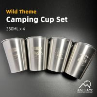 4PCS Outdoor Cup Set 350ML 304 Stainless Steel Camping Hiking Picnic Wild Pattern Water Tea Beer Coffee BBQ Cold Drinks Portable