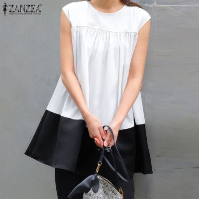 (สินค้ามาใหม่)(จัดส่งฟรี)Fancystyle ZANZEA เสื้อกล้ามคอกลมทรงหลวมแนววินเทจสีตัดกันแบบเรียบง่ายสาย Camisoles #8