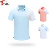 ﹉ New golf mens short-sleeved T-shirt polo shirt parent-child color matching top breathable and fashionable golf uniform