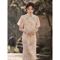 2023สีชมพู Slim Cheongsam ชุดใหม่สไตล์จีนผู้หญิง Vintage ดอกไม้ฤดูร้อนหญิงชุดแต่งงาน Qipao S To XXL...