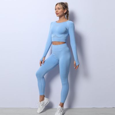 CZGUKE Women Yoga 2 Pieces Workout Outfits Seamless High Waist Leggings Sports Crop Top Running Clothes Sets