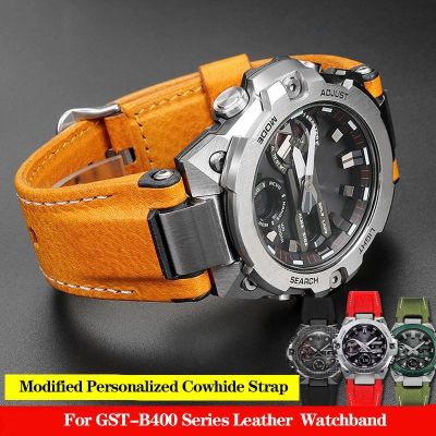 ✴◊◑ สายนาฬิกาหนังแท้ C-asio Steel Heart Watch Band GST-B400 GST-B400BD/AD Series Modified Strap Nylon Sports Bracelet Male