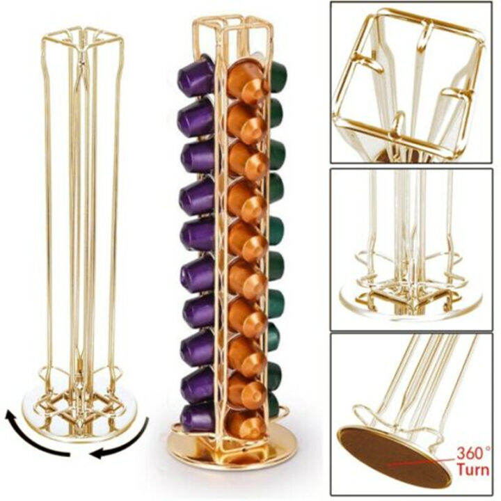 40 Pod Gold Coffee Capsules Nespresso Coffee Pods Holder Rotating Rack