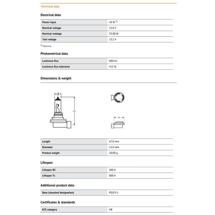 h8-osram-12v-35w-pgj19-1หมอกฮาโลเจนไฟดั้งเดิม64212รถหลอดโคมไฟอัตโนมัติไฟคาดหัวแบบมาตรฐาน3200k-ผลิตในเยอรมนี-เดี่ยว