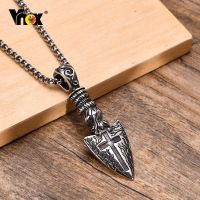 Vnox Rock Punk Arrowhead Necklaces for Men Gift Jewelry Vintage Silver Color Stainless Steel Cross Arrow Pendant with Box Chain Adhesives Tape