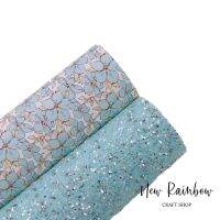 New Rainbow 30x22CM/A4 Fully Icy Blue Flowers Vegan Leather &amp; Diamond Glitter For Babys Crafts  Hairbows  Earring Boutique  DIY Note Books Pads