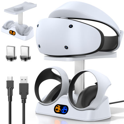 แท่นชาร์จตัวควบคุม DOBE สำหรับ VR2 PS5 PSVR 2แท่นชาร์จพร้อมชั้นวางที่วางหูฟัง VR เครื่องชาร์จตัวควบคุม VR2 PS สำหรับอุปกรณ์ PSVR2มีอินดิเคเตอร์ Led และสายเคเบิล Type-C