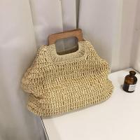 Wood Handle Women Handbag Casual Bucket Bag Large Capacity Rattan Straw Bags Lady Wicker Woven Summer Beach Travel Purse