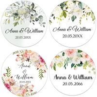 100pcs Custom Round Label Stickers Floral Stickers for Wedding Bridal Shower Baptism Communion Company Logo Favors Traps  Drains