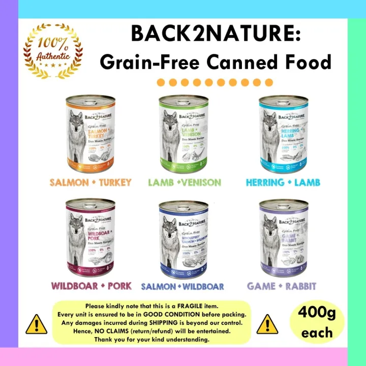 The new 2022 BACK2NATURE Duo Meats Canned Food (400g) Salmon Turkey Lamb Herring Rabbit