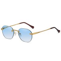 Brown Frameless Gold Metal Ladies Sunglasses Rimless Gradient Lens Blue Fashion Sun Glasses For Men UV400 Summer 2023