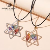 JD Natural Stone Seven Chakras Crystal Chip Hexagram Pendant Necklace Women Men Bohe Style Reiki Healing Energy Charm Jewlery Pendants