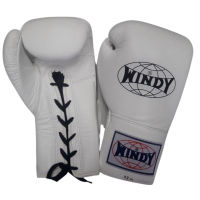 นวมเชือก ชกมวยไทย วินดี้สปอร์ต ทำจากหนังแท้ สีชาว Windy  Lace up Gloves (8,10,12,14,16 oz ฺ) White Genuine Leather  Muay Thai MMA K1