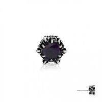 ake ake Crown Of Kronos Earring Stud - Purple  ต่างหูเงินแท้ 925 แฮนด์เมดแบบปักก้าน แกะมือลายมงกุฏตรีศูล ฝังพลอยคริสตัลสีม่วง **จำหน่ายเป็นชิ้น/ข้าง