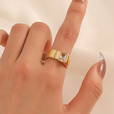 [COD] European and ins inlaid zircon letters lucky ring fashion simple personality geometric square opening index finger