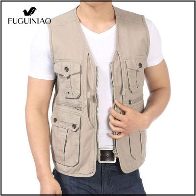 Fuguiniao เสื้อกั๊กผู้ชาย Multifunction กระเป๋าเสื้อกั๊กลำลอง