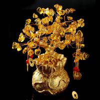 Golden Money Tree Feng Shui Lemon Quartz Crystal Money Tree Bonsai Style Luck Wealth Decoration Fortune Tree Ornaments Gifts